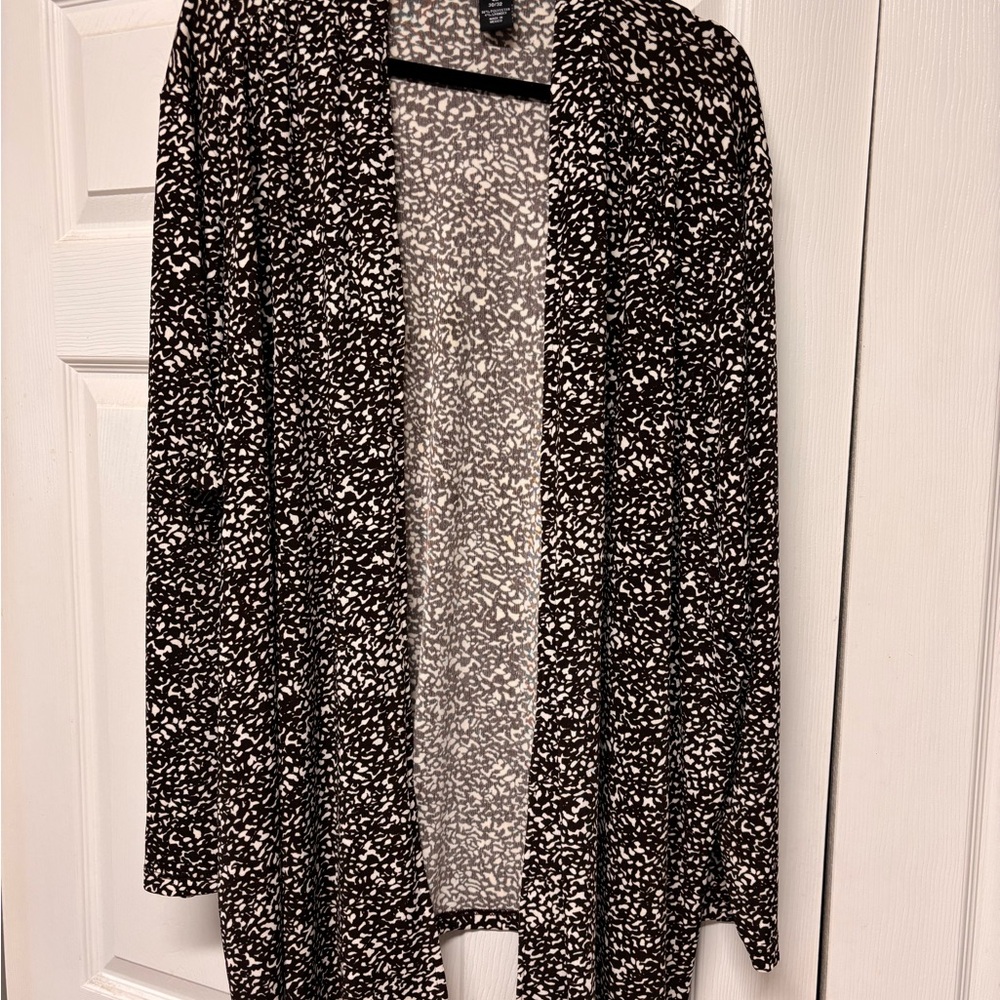 Brown and White Printed Open-Front Women's Cardigan Sweater